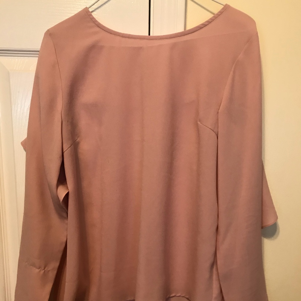 loveriche pink silk long sleeve shirt with ruffle